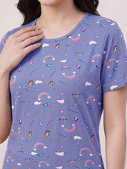 Blue Printed Hosiery Nighty