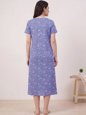 Blue Printed Hosiery Nighty