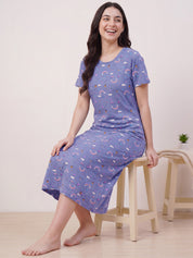 Blue Printed Hosiery Nighty