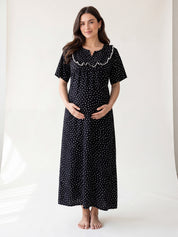 Black Polka Dot Rayon Maternity Nighty