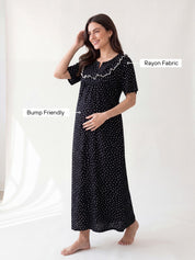 Black Polka Dot Rayon Maternity Nighty