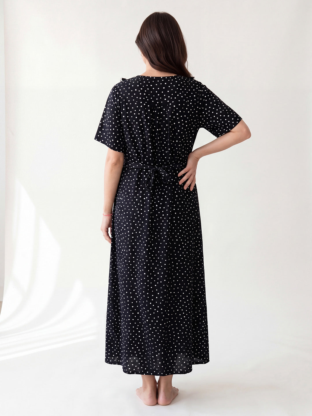 Black Polka Dot Rayon Maternity Nighty