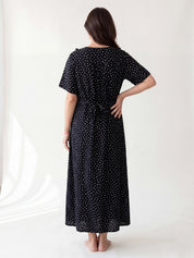 Black Polka Dot Rayon Maternity Nighty