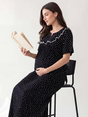 Black Polka Dot Rayon Maternity Nighty