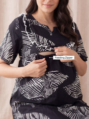 Black Abstract Rayon Maternity Nighty