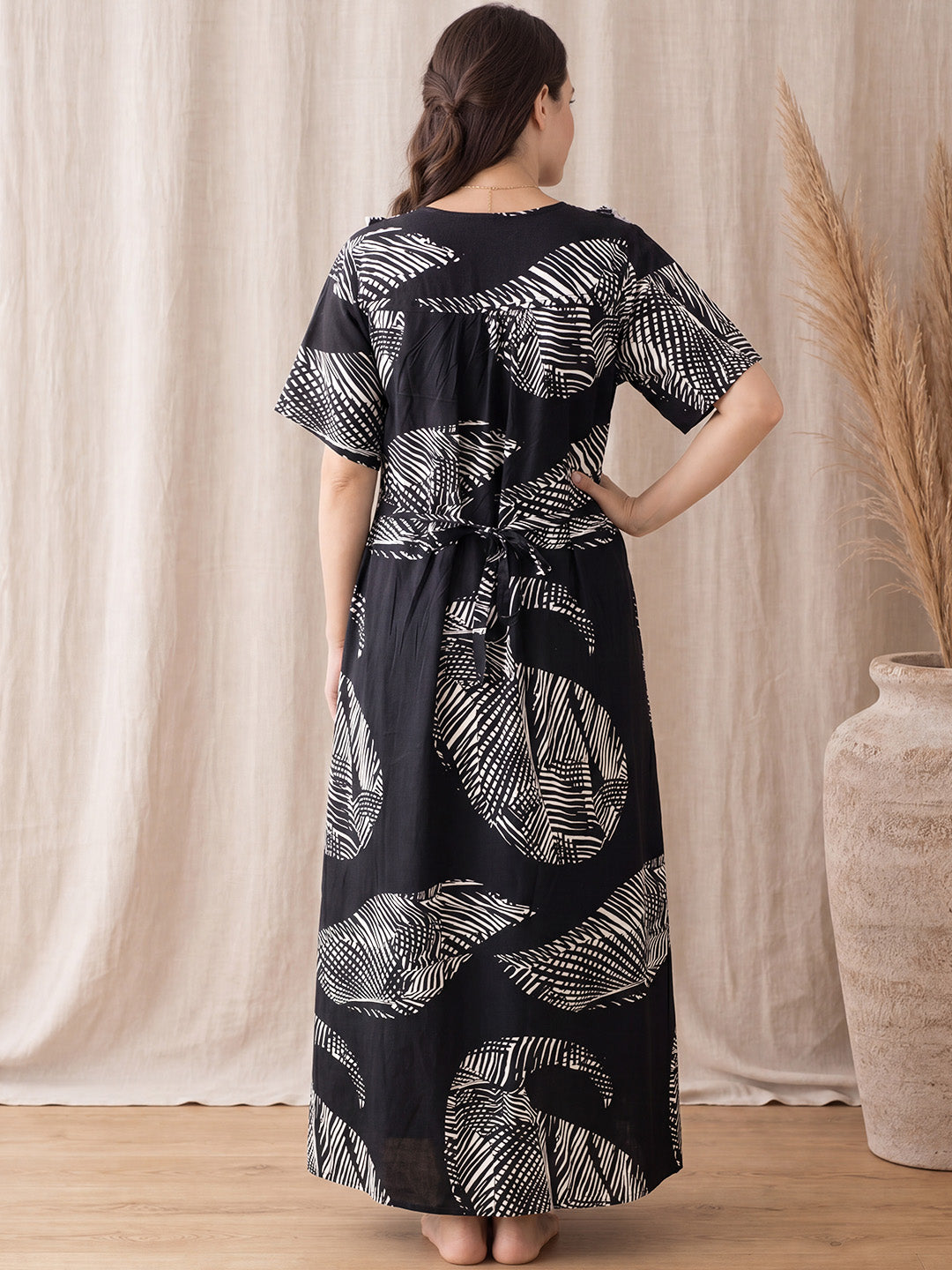 Black Abstract Rayon Maternity Nighty