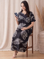 Black Abstract Rayon Maternity Nighty