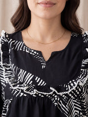 Black Abstract Rayon Maternity Nighty