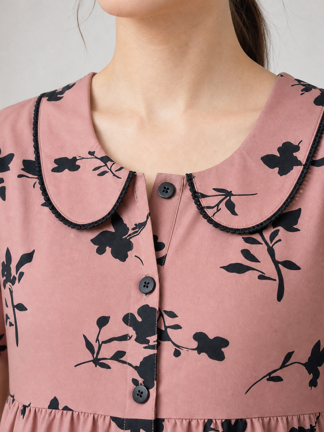 Brown Floral Rayon Zipless Maternity Nighty