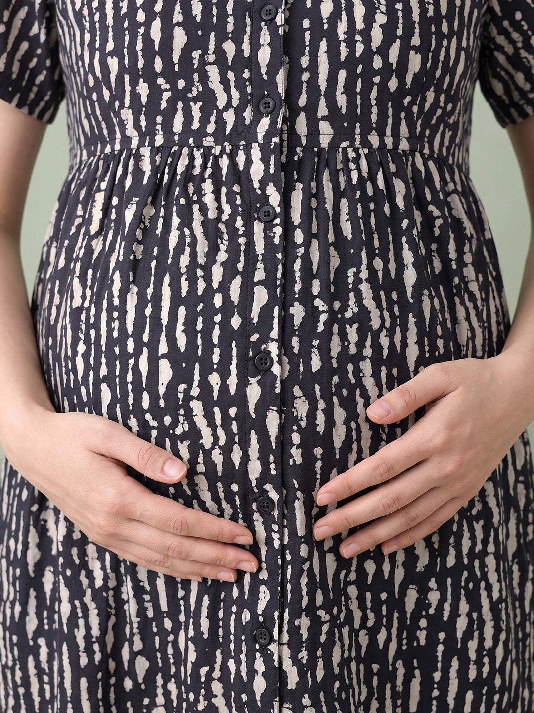 Black Printed Rayon Zipless Maternity Nighty