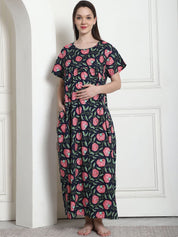 Printed Blue Cotton Maternity Nighty