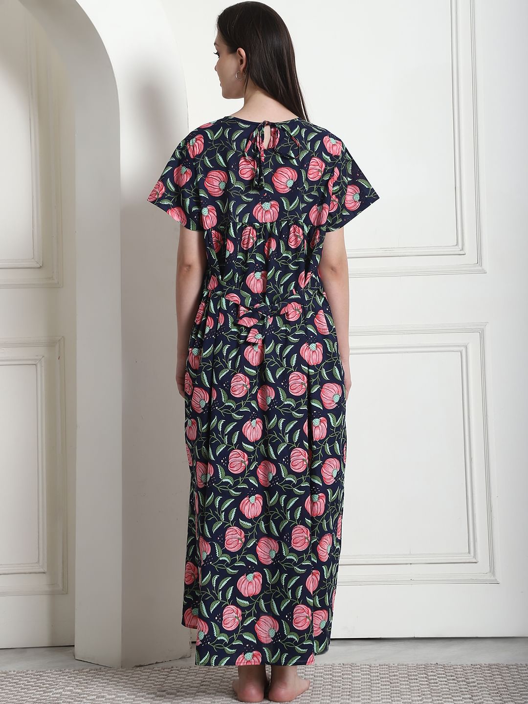 Printed Blue Cotton Maternity Nighty