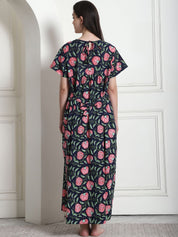 Printed Blue Cotton Maternity Nighty