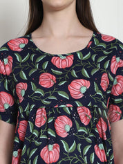 Printed Blue Cotton Maternity Nighty