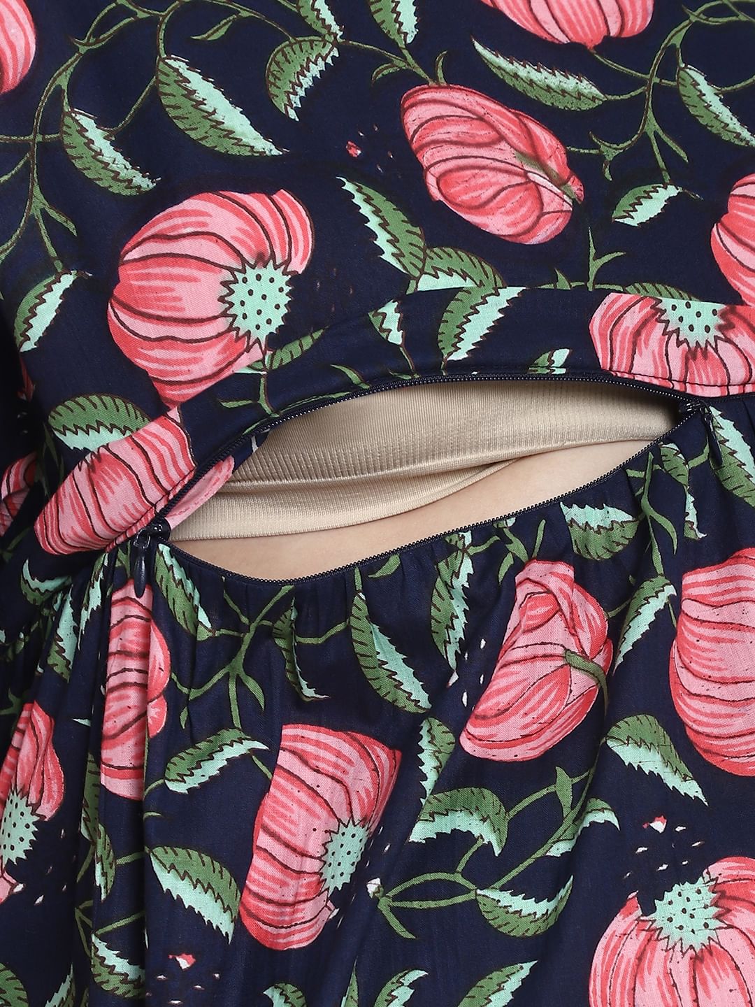 Printed Blue Cotton Maternity Nighty