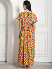 Geometric Print Yellow Cotton Maternity Nighty