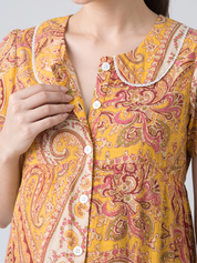 Yellow Floral Cotton Zipless Maternity Nighty