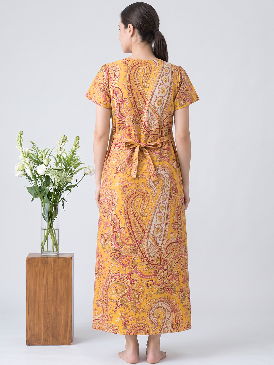 Yellow Floral Cotton Zipless Maternity Nighty