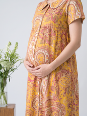 Yellow Floral Cotton Zipless Maternity Nighty