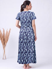 Navy Blue Floral Cotton Zipless Maternity Nighty