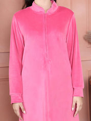 Secret Wish Pink Solid Velvet Nighty Full Length
