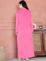 Secret Wish Pink Solid Velvet Nighty Full Length
