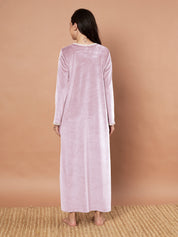 Pink Solid Velvet Winter Nighty
