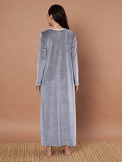 Grey Solid Velvet Winter Nighty