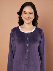 Purple Solid Velvet Winter Nighty
