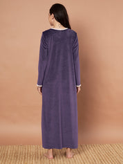 Purple Solid Velvet Winter Nighty