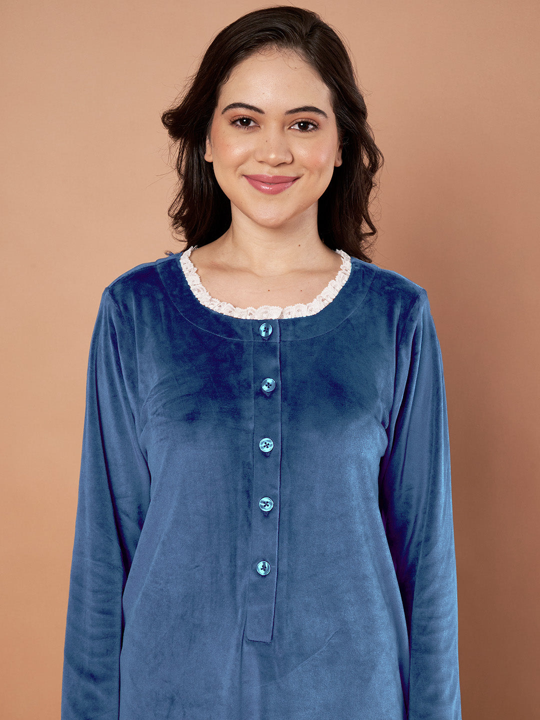 Teal Solid Velvet Winter Nighty