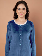 Teal Solid Velvet Winter Nighty