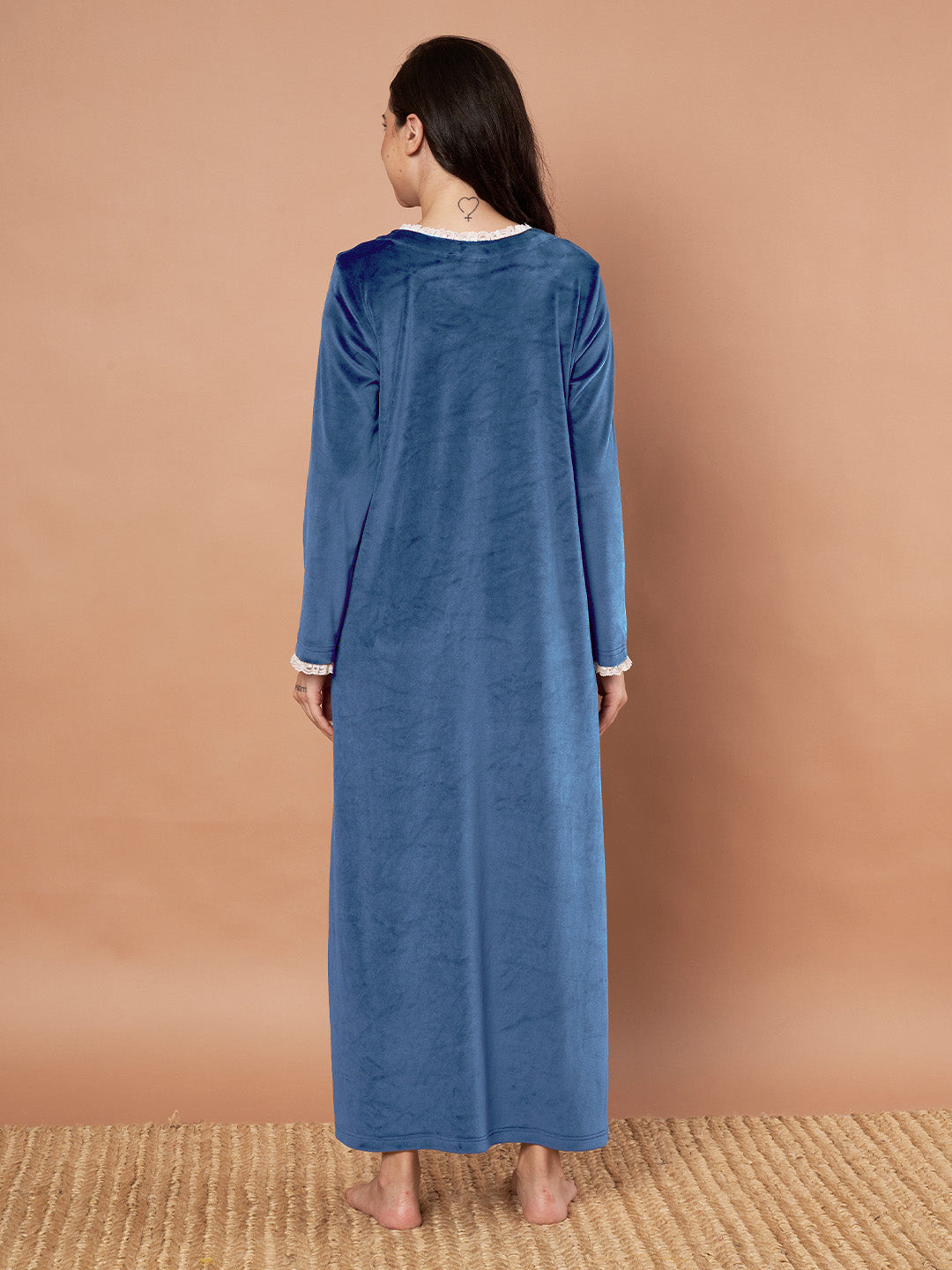 Teal Solid Velvet Winter Nighty