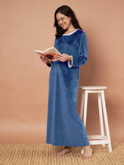 Teal Solid Velvet Winter Nighty