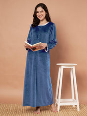 Teal Solid Velvet Winter Nighty