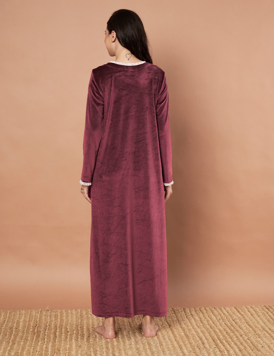 Burgundy Solid Velvet Winter Nighty