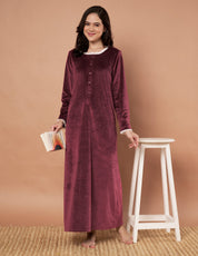 Burgundy Solid Velvet Winter Nighty