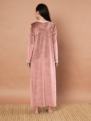 Pink Solid Velvet Winter Nighty