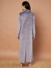 Grey Solid Velvet Winter Nighty