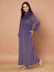 Purple Solid Velvet Winter Nighty