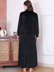 Solid Black Velvet Maternity Nighty Full Length