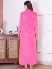 Solid Pink Velvet Maternity Nighty Full Length