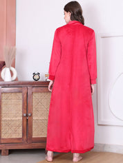 Solid Red Velvet Maternity Nighty Full Length
