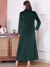 Bottle green Solid Velvet Maternity Nighty