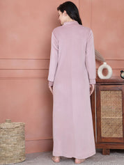 Secret Wish Pink Solid Velvet Maternity Nighty Full Length