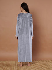 Grey Solid Velvet Winter Maternity Nighty
