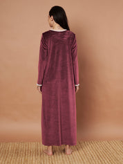 Burgundy Solid Velvet Winter Maternity Nighty