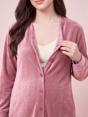 Dusty Pink Solid Velvet Zipless Maternity Nighty