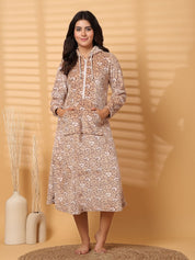 Beige Printed Fur Woolen Nighty