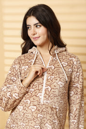 Beige Printed Fur Woolen Nighty